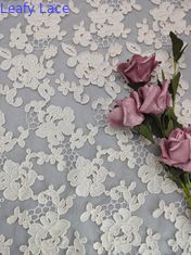 Beige Color 3D Floral Corded Lace Fabric Polyester Cotton Cording Yarn