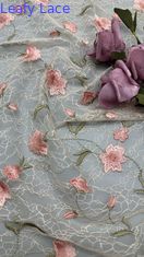 Leafy Embroidery Lace Fabric Floral Elegent 100% Cotton For Dress