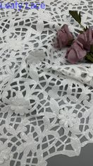 Crochet Lace Fabric White Sequin Embroidered Lace Fabric Leafy Luxury Occasion Wedding Fabric