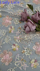 Sequin Embroidered Fabric Leafy Sequin Floral Breathe Sequin Lace Fabric Luxury Occasion Fabric