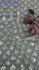 Leafy 3D Floral Fabric Sequin Elegant Mesh Lace Fabric Luxury Occasion Evening Fabric