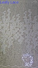 Polyester Beaded Embroidery Fabric Sequin Lace Spandex White 100% Embroidered Lace Fabric