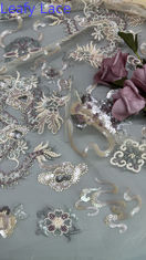 Mesh Ground Sequin Embroieded Lace Fabric for Elegant Breathe High Quality Dinner Gowns Fabric