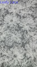 White Floral Lace Fabric For Gowns Mesh Ground  Intricate Embroidery With Subtle Character