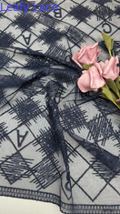 Plaid Letter Scratch Embroideded High Quality Culture Luxary Breathe Mesh Fabric