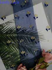 Royal Blue Metallic Flocked Lace Glitter Tulle Mesh Foil printed Fabric