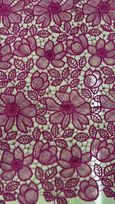 Fushcia Chemical Floral Embroidery Lace Fabric 119CM Width