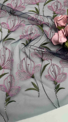 Tulip Flower Lace Colored Embroidery Fabric Lady Dress Textile