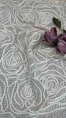 100% Cotton Ivory Embroidered Lace Fabric 124CM Width