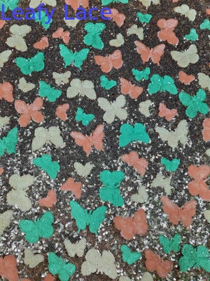 Colorful Butterfly High quality Soft Sequin Embroidered Fabric Patttern Piece Dye Mesh Ground For Fashion  Dress