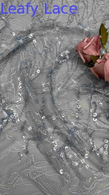 45 Inch High Quality Blue Color Floral 3D Sequin Tassels Embroidery Lace DressFabric For Women Fashion Dress