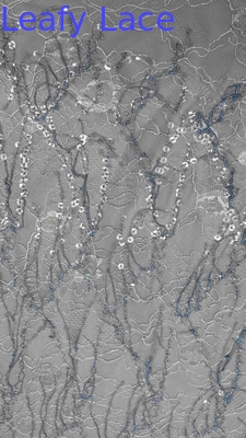 45 Inch High Quality Blue Color Floral 3D Sequin Tassels Embroidery Lace DressFabric For Women Fashion Dress