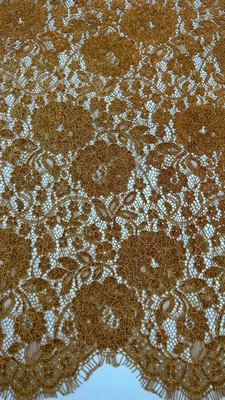Brown Color Chenille Yarn Floral Scalloped Edge Lace Fabric By The Yard Dress For Women Dress