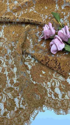 Brown Color Chenille Yarn Floral Scalloped Edge Lace Fabric By The Yard Dress For Women Dress