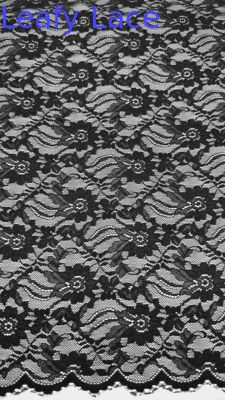Full Width Stretch Lace Fabric In Black Elegant Floral Patterns And Scalloped Edges For Fashion Women Dress