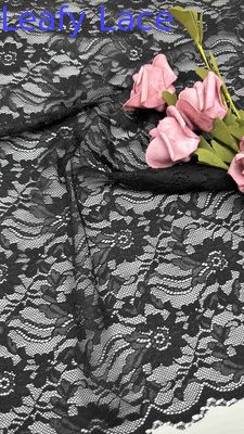 Full Width Stretch Lace Fabric In Black Elegant Floral Patterns And Scalloped Edges For Fashion Women Dress