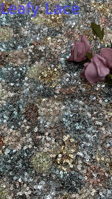 Colorful 100% Polyester Style Sequin Embroidered Fabric For Fashion Show Dress