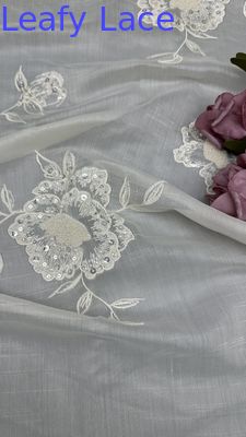 3D Floral Tulle Mesh Fabric Breathe Mesh Lace Fabric Leafy Sequin Fabric