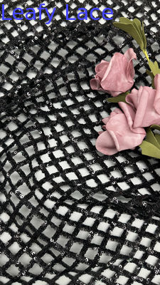 100% Polyester All Sequin Black Sequin Embrroidered Fabric Plaid For AW Season For Gowns