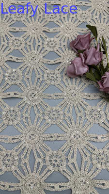 Guipure Lace 100% Cotton Sequin Crochet Lace Leafy Style for Bridal Wedding Party Gown