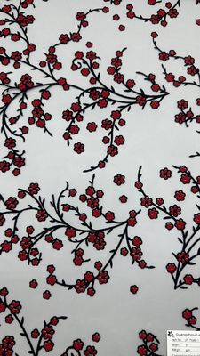 Flocked Mesh Fabric High Luxary Flowers for Elegant  Traditional Bridal Wedding Dress