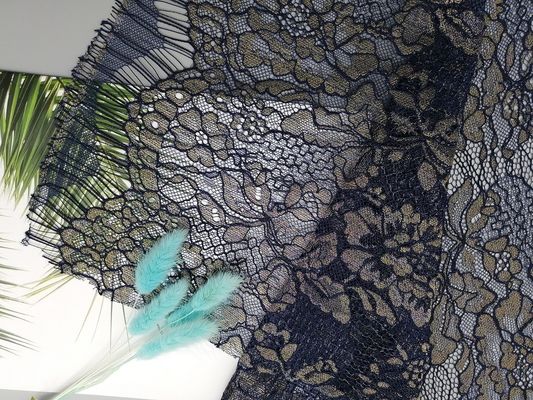 Eyelash Metallic Lurex Scallop Edge Lace Fabric For Lady Dress Garment