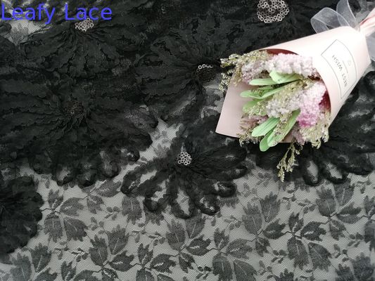 Cored Embroidery Party Lace Black 3D Sequin Applique Fabric