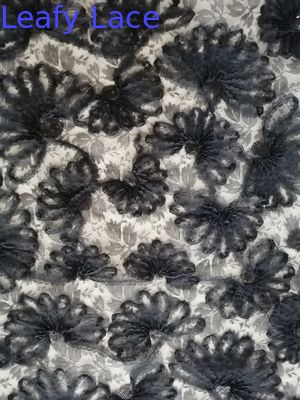 Cored Embroidery Party Lace Black 3D Sequin Applique Fabric