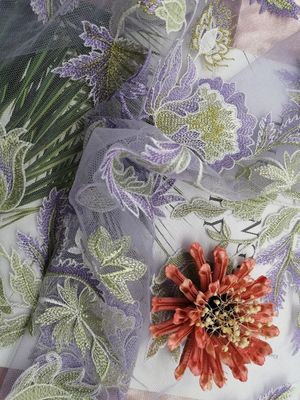 Floral Colored Embroidered Lace Fabric For Women Garment