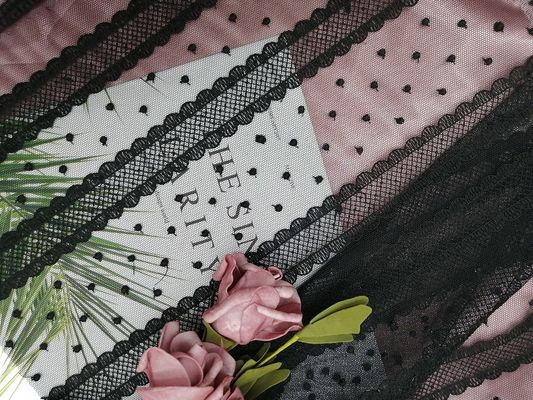 Black Dot Line Tulle Mesh Embroidered Lace Fabric For Home Textile