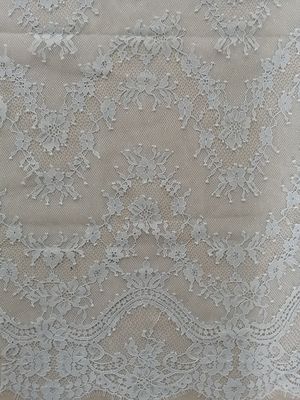 Grey 100% Nylon Eyelash Scallop Lace 3D Floral Lace Fabric