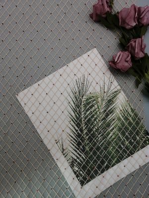 Khaki Diamond Shape Red Beaded Embroidery Fabric For Evening Dress