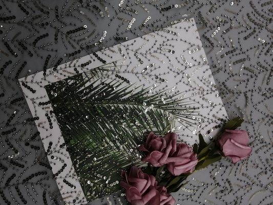 Party Grey Embroidered Sequin Lace Fabric For Wedding Dress