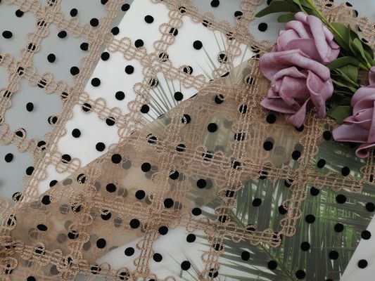 125cm Polka Dot Embroidery Flocked Tulle Mesh Fabric