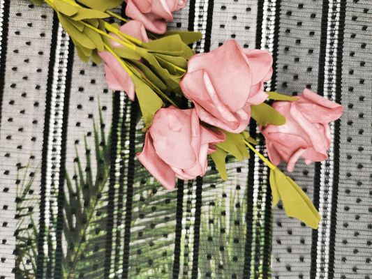 Mesh Pleated Dot Embroidery Striped Lace Fabric
