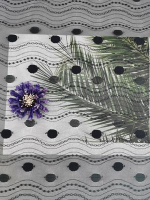 Linear All Over Spot Polyester Lace Trim Black Tulle Mesh