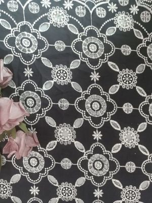 Tribal Embroidered Eyelet Fabric Contrast Color Lace For Lady Garment