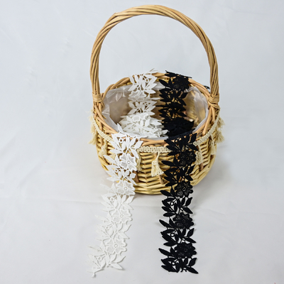 2.3" Black Polyester Lace Trim Scalloped Edge Ribbon Crochet Embroidery For Clothes