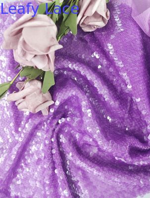 Purple Color Tulle Sequin Embroidered Fabric For Evening Dress