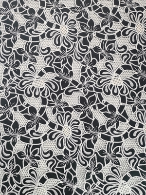AZO Free Tulle Mesh Printed Lace Fabric Black Ground White Flocking