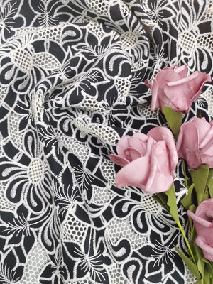 AZO Free Tulle Mesh Printed Lace Fabric Black Ground White Flocking