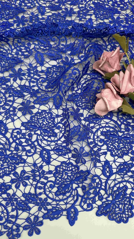 100% Poly Royal Blue  High Quality Floral Chemical Embroidered Lace Fabric For Women Clothing Fashion Dress
