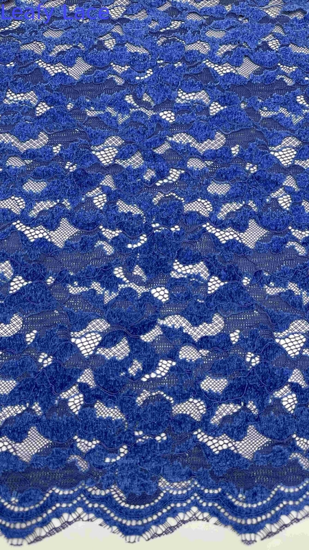 Light Blue Color Chenille Yarn Floral Scalloped Edge Lace Fabric By The Yard Dress For Fashion