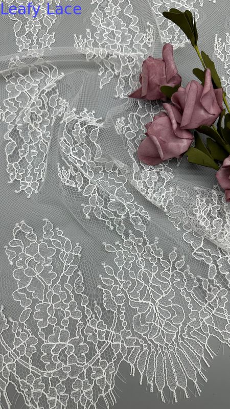 Spring And Summer Season 100% Nylon French Chantilly Thread Lace With Floral Design Soft Hand-Feel White Color For Fashion Dress