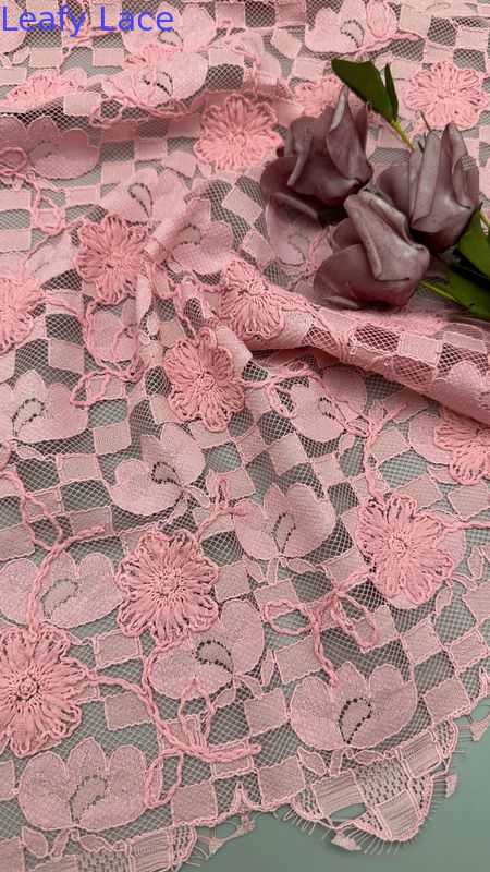 Leafy Pink Plaid Embroidery Durable And Elegant Luxary Knit Embroidery Fabric Lace Fabric Wedding Birthday Occasions Sequin Plaid Beaded Fabric