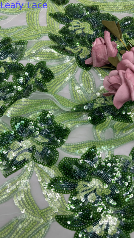 100% Polyester 3D Floral Fabric Sequin Elegant Shine Mesh Lace Fabric Luxury Occasion Evening Fabric