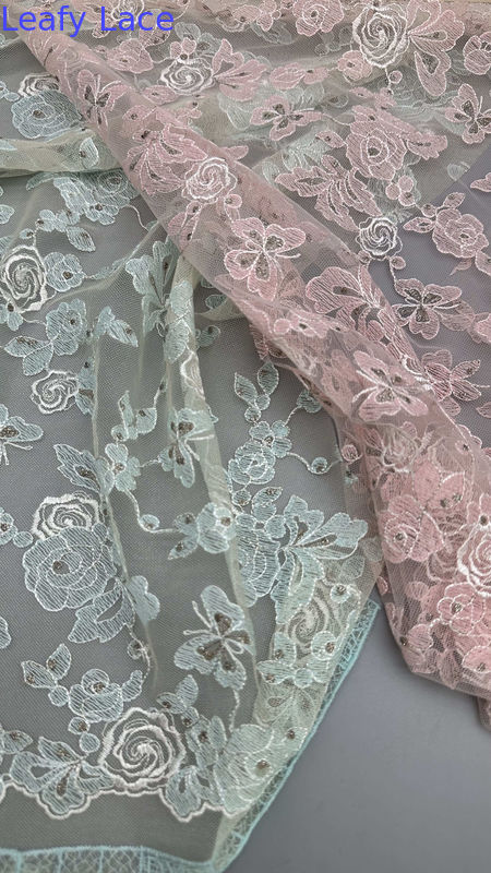 Leafy French Embroidered Lace Delicate Threadwork On Soft Mesh For Designer-Inspired Evening Wear