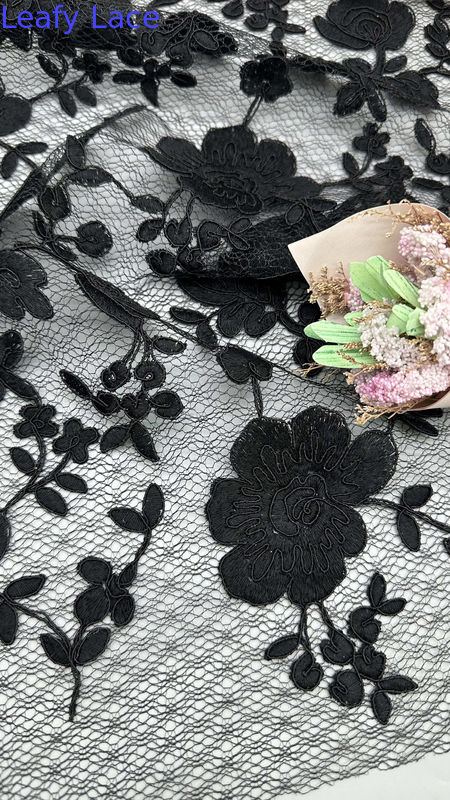 Leafy Embroidered Lace Mesh Baroque Floral Patterns for Romantic Formal Gowns