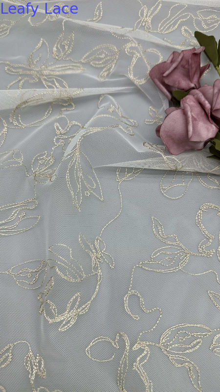 French Tulle Lace With Embroidered Thread Ultra-Fine Mesh For Sheer Elegance With Subtle Shine