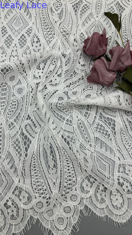 White Embroidered  Mesh Lace Trim Tulle with Delicate Floral Stitching for Elegant Evening Gowns